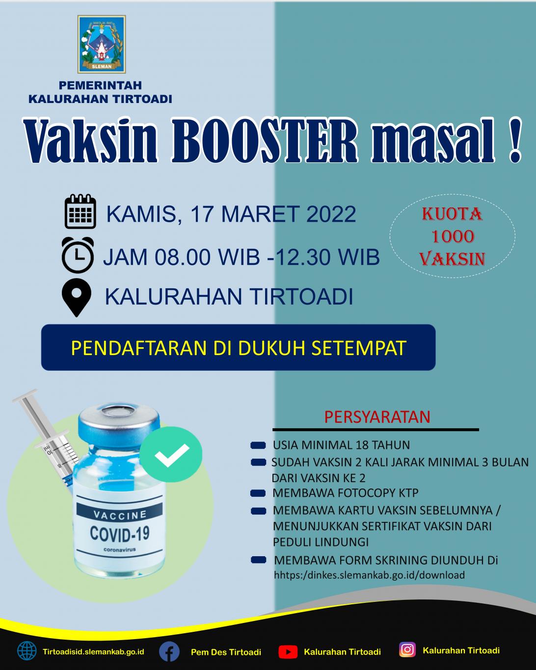 VAKSINASI BOOSTER MASAL DI KALURAHAN TIRTOADI
