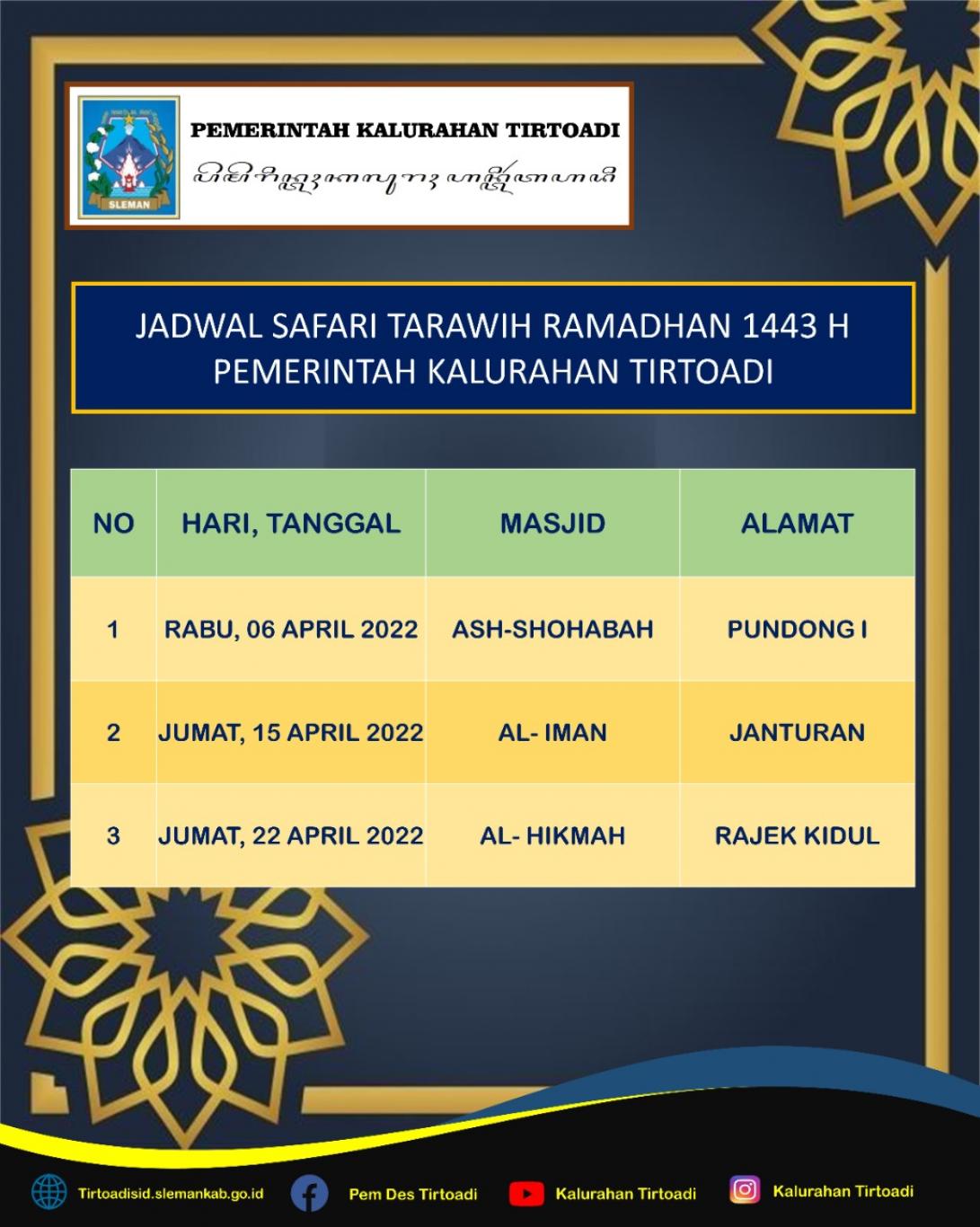 JADWAL SAFARI TARAWIH RAMADHAN 1443H