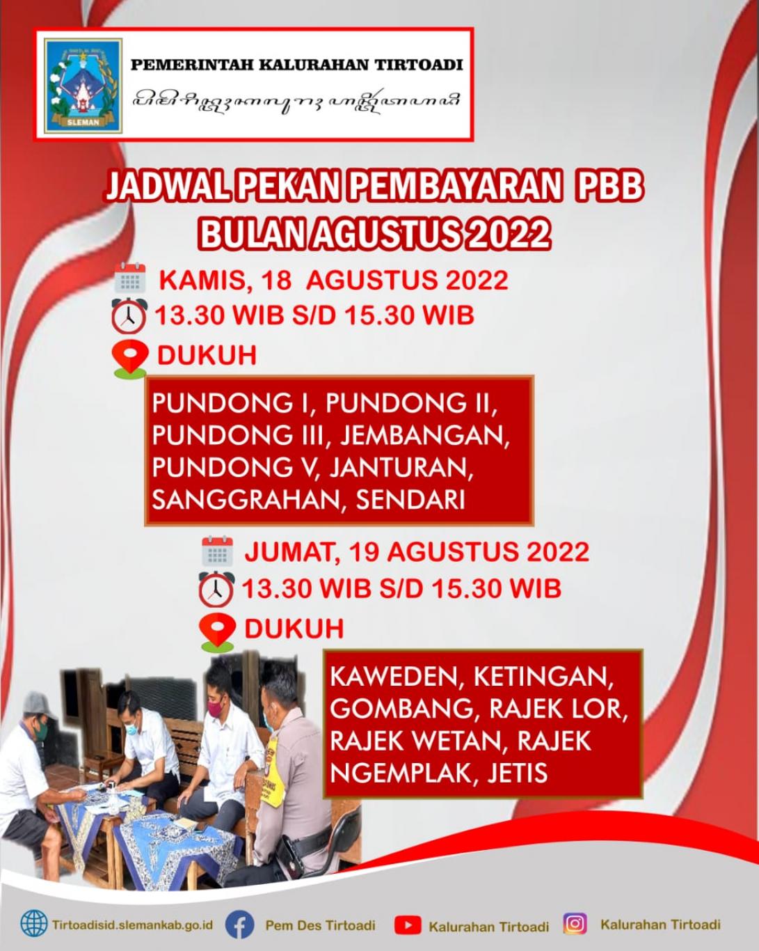 JADWAL PELAYANAN PEKAN PEMBAYARAN PBB BULAN AGUSTUS 2022