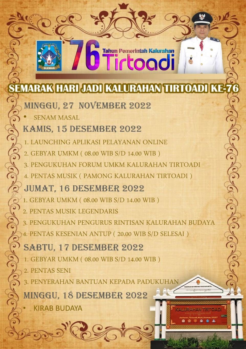 SEMARAK AGENDA ACARA HARI JADI KALURAHAN TIRTOADI KE-76