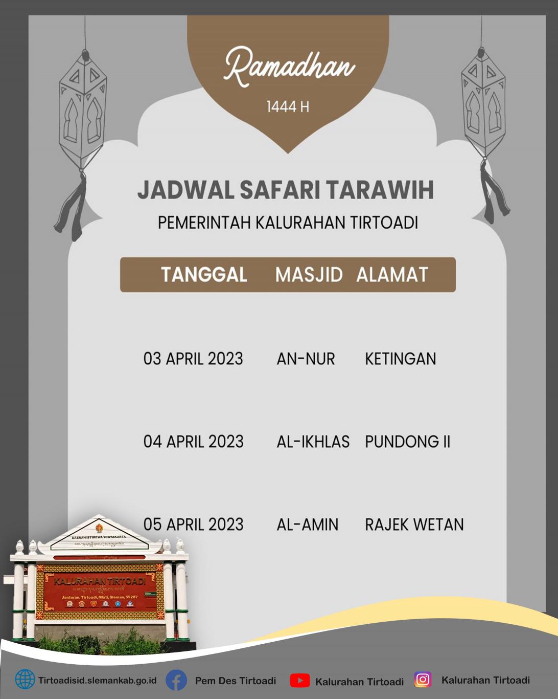 JADWAL TARAWIH KELILING PEMERINTAH KALURAHAN TIRTOADI 1444H