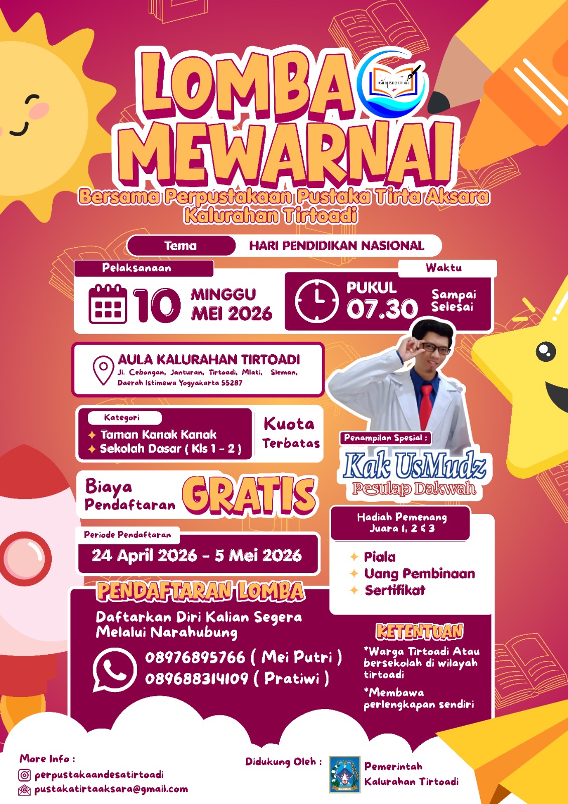 LOMBA MEWARNAI  BERSAMA PERPUSTAKAAN PUSTAKA TIRTA AKSARA KALURAHAN TIRTOADI